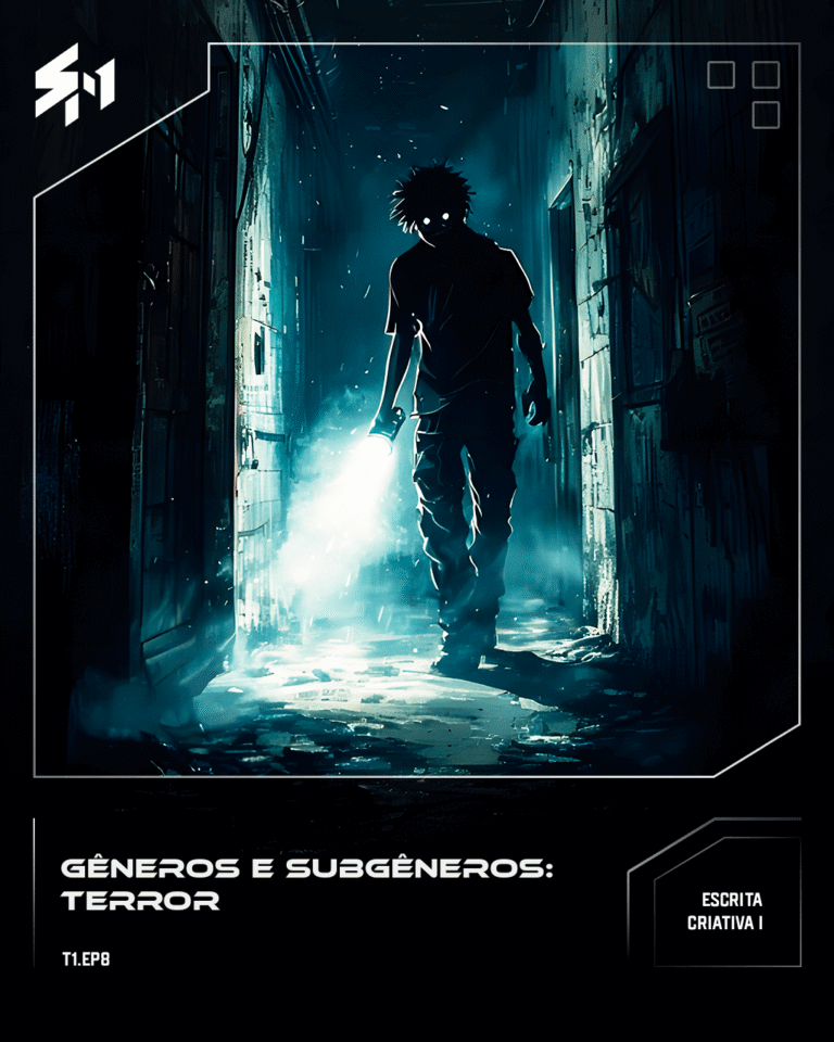 Un pasillo oscuro y sombrío con una persona expresando miedo y tensión al cruzar.