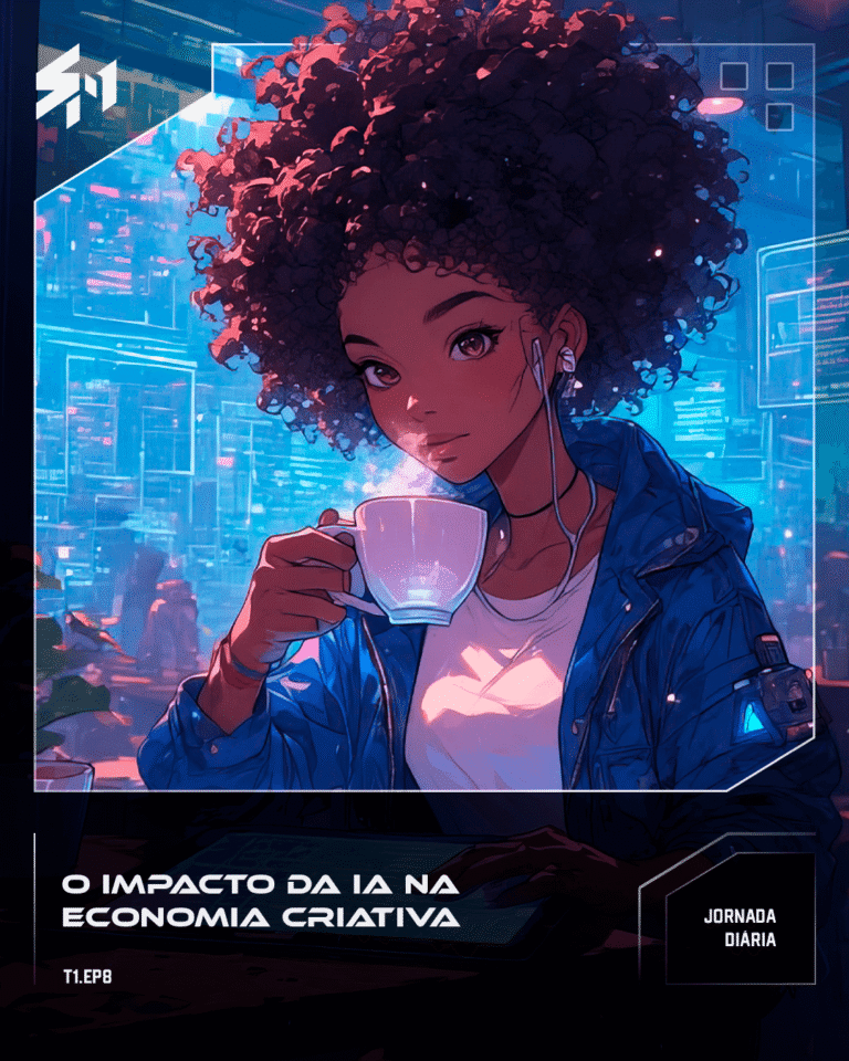 Maya sentada en el café bebiendo té y trabajando en su tablet.